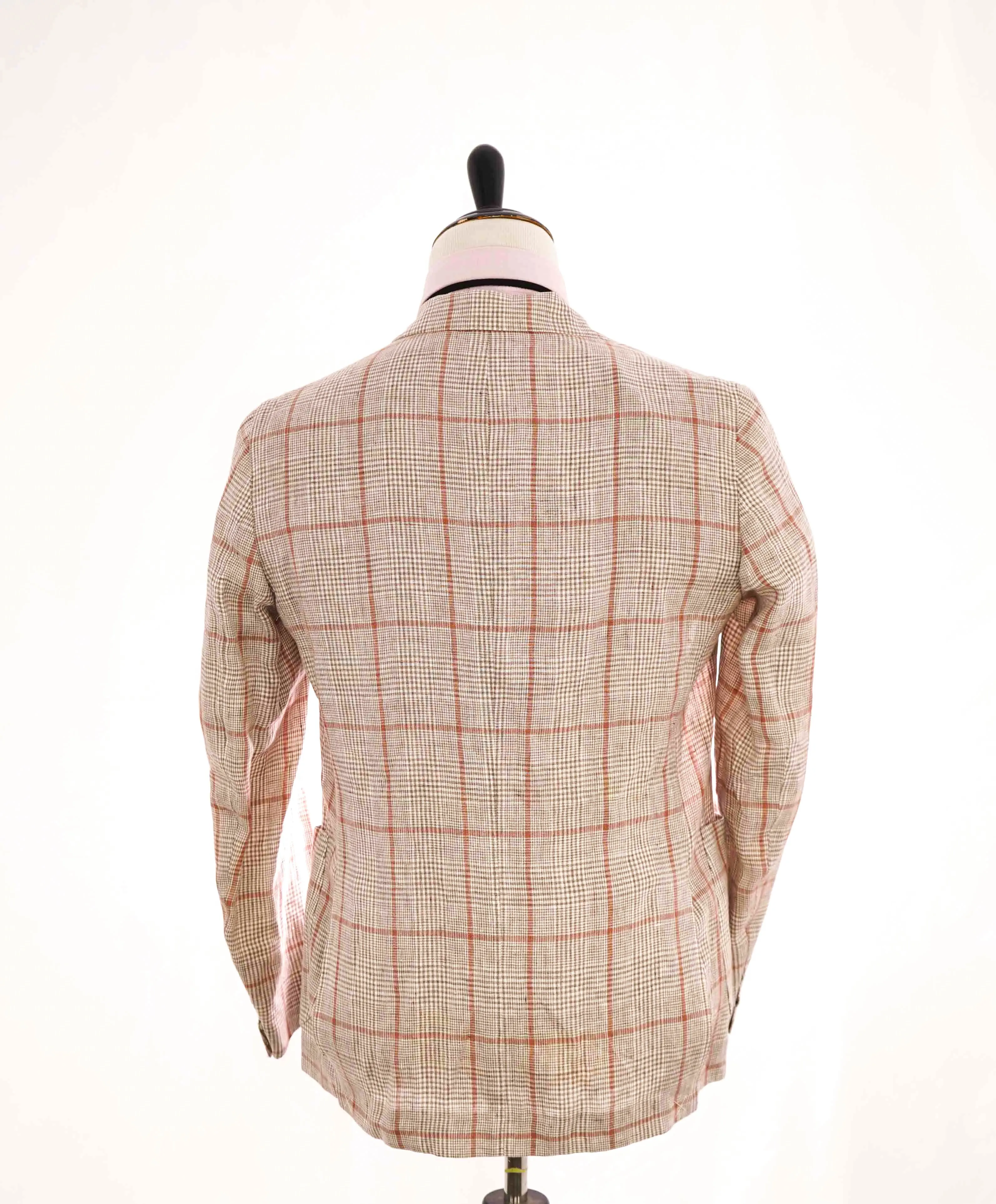 $1,395 ELEVENTY - FEATHER WEIGHT Linen Pink Check Jacket Blazer- 40 (50EU)