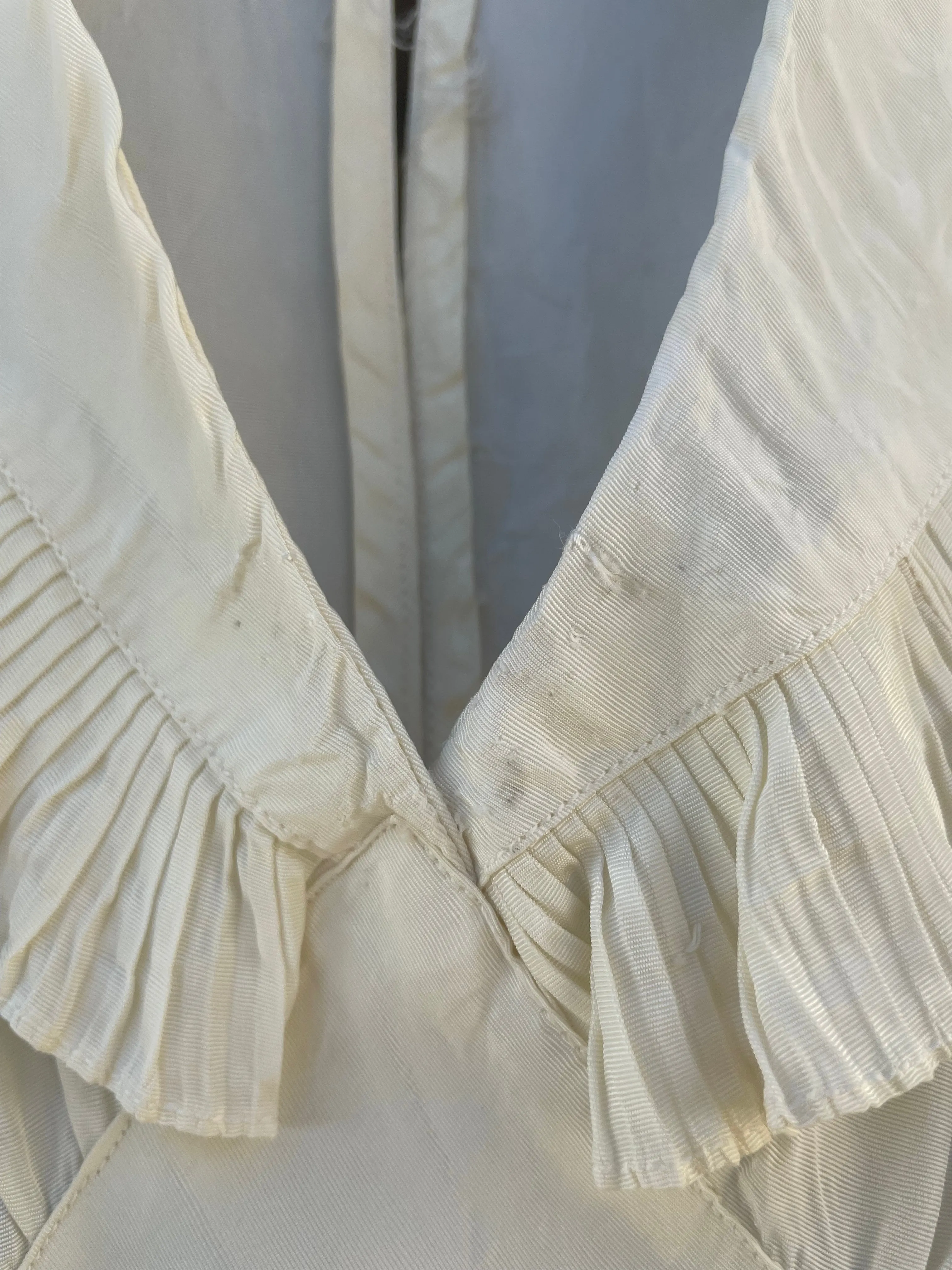 1930s Exaggerated Sculptural Sleeve Taffeta Tie Waist Wedding Gown