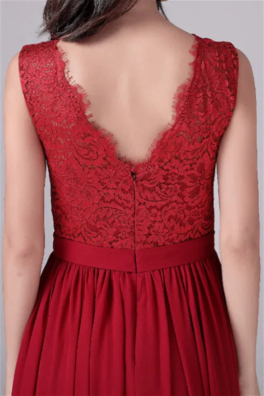 A-Line Jewel Lace Floor Length Sleeveless Backless High slit mother's dress