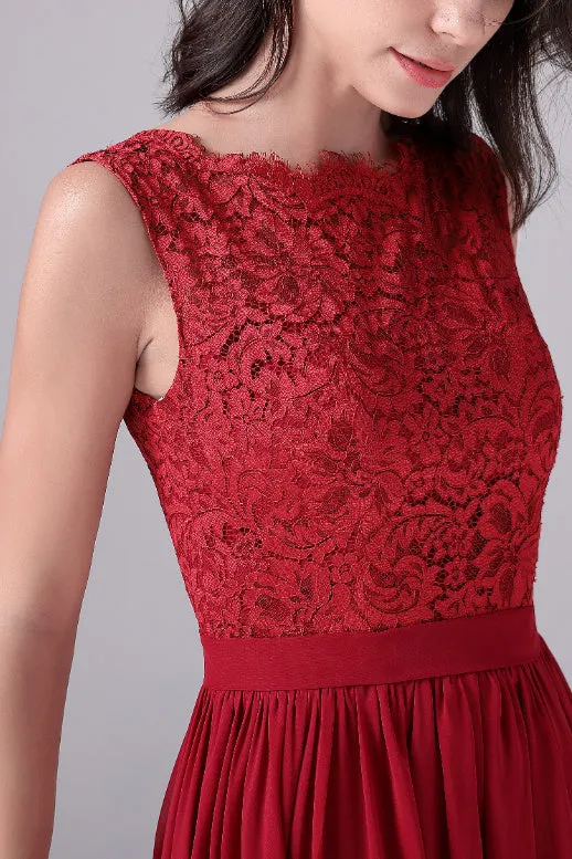 A-Line Jewel Lace Floor Length Sleeveless Backless High slit mother's dress