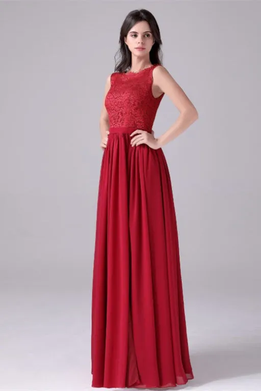 A-Line Jewel Lace Floor Length Sleeveless Backless High slit mother's dress