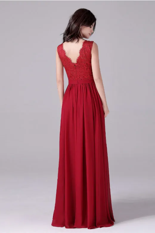 A-Line Jewel Lace Floor Length Sleeveless Backless High slit mother's dress
