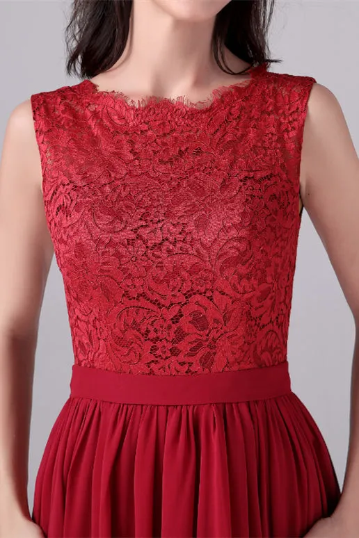 A-Line Jewel Lace Floor Length Sleeveless Backless High slit mother's dress