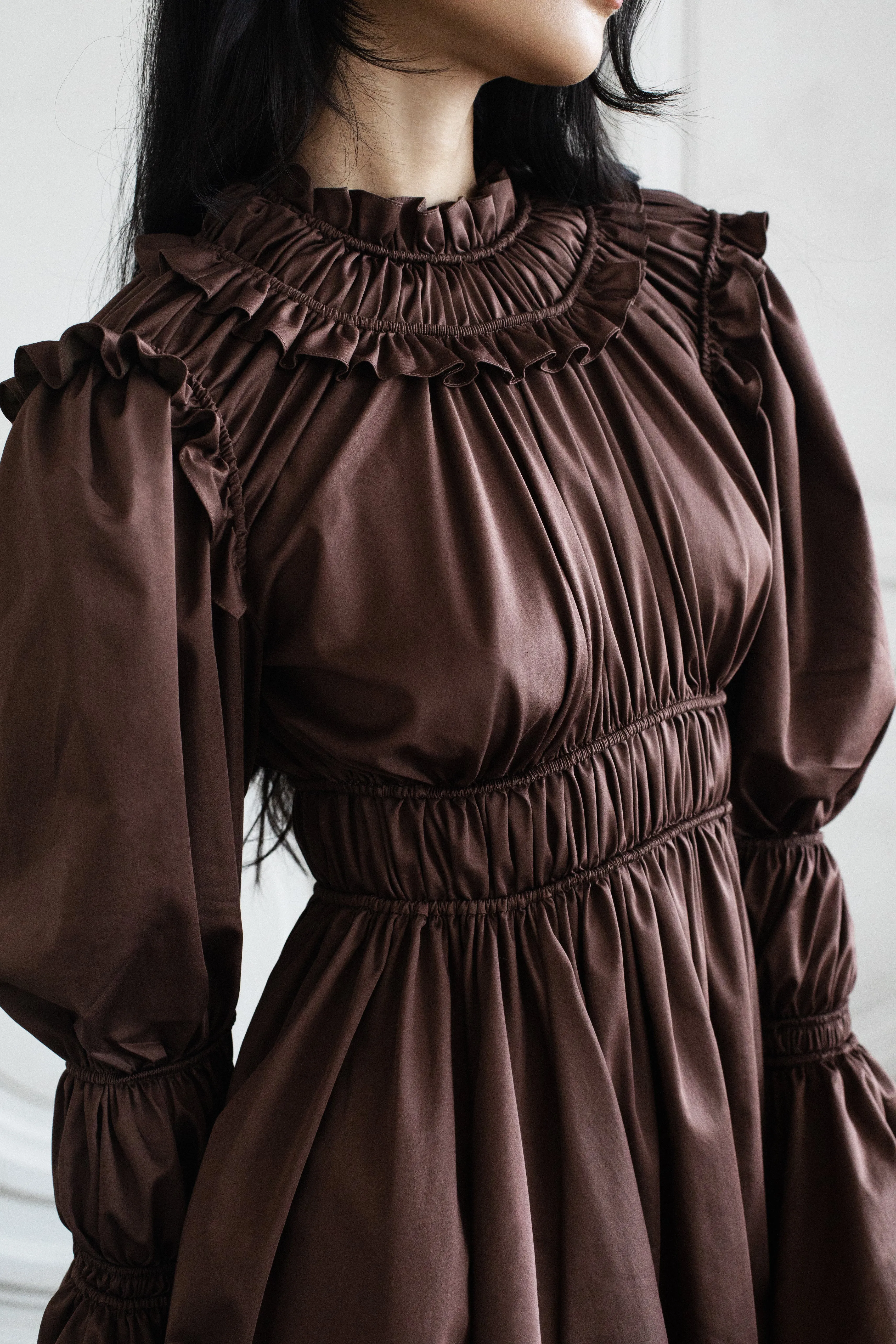 ADELE RUCHED MINI DRESS ESPRESSO