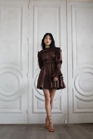 ADELE RUCHED MINI DRESS ESPRESSO