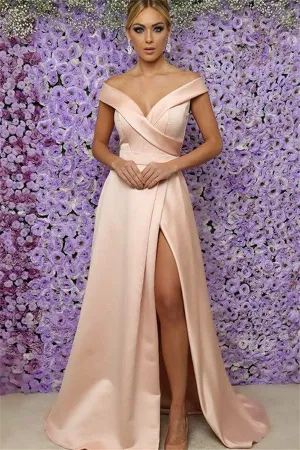 Alluring Off-the-Shoulder Prom Dresses Side Slit Sleeveless Evening Dresses