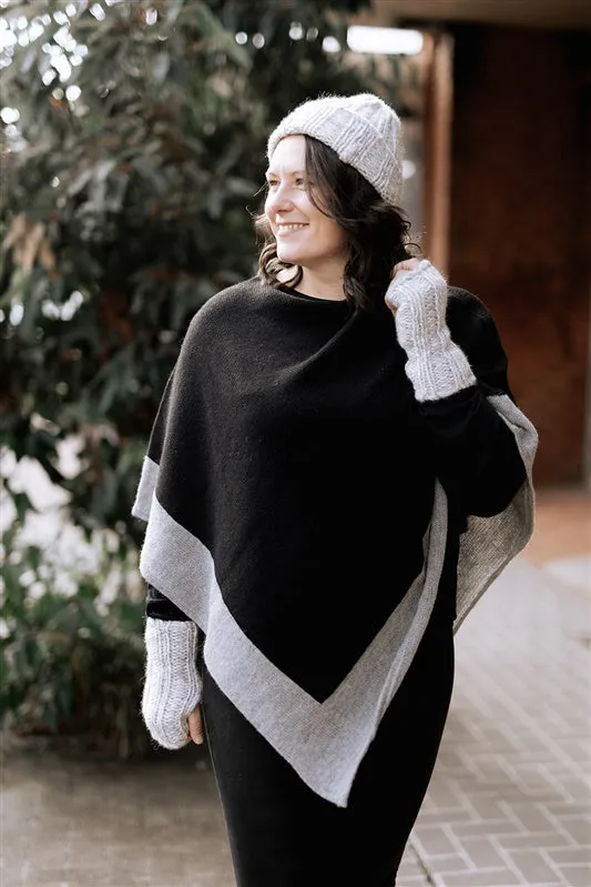 Alpaca Wool Poncho with Trim