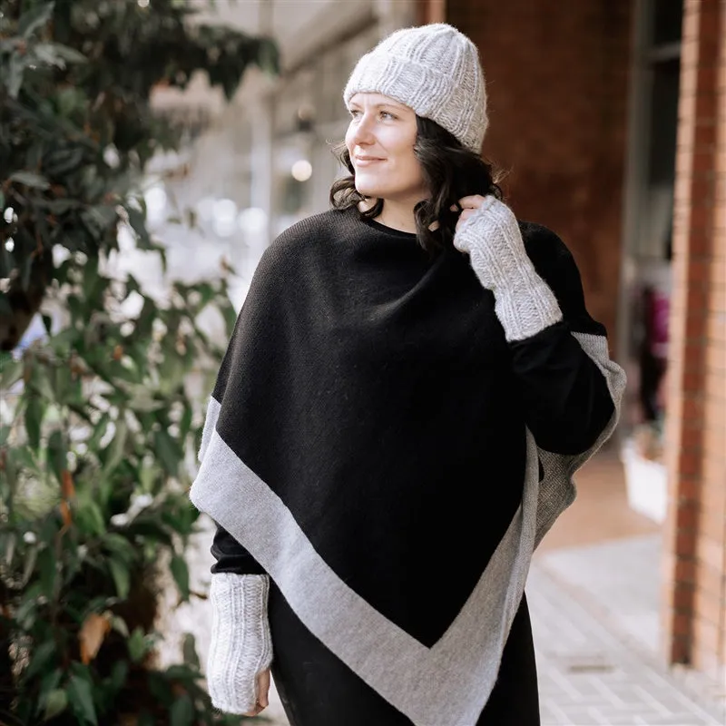 Alpaca Wool Poncho with Trim