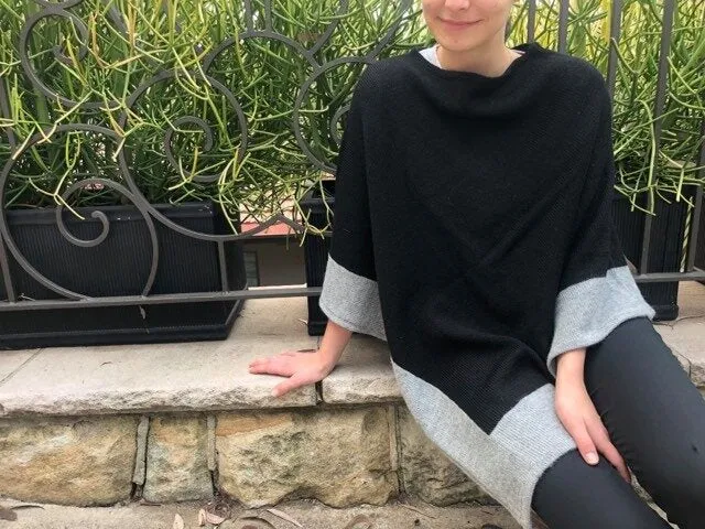Alpaca Wool Poncho with Trim