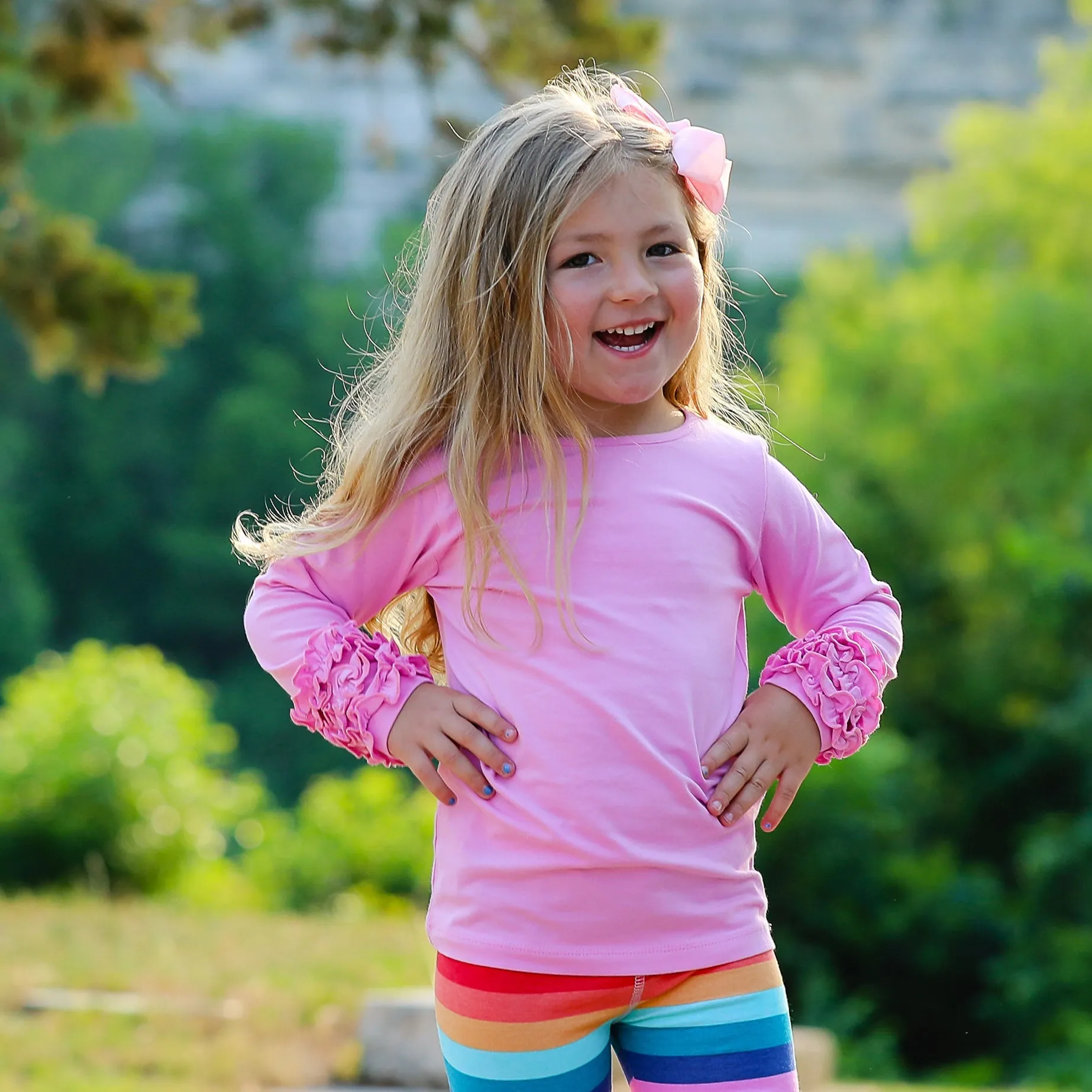 AnnLoren Baby Big Girls Boutique Long Sleeve Dark Pink Ruffle Layering T-shirt