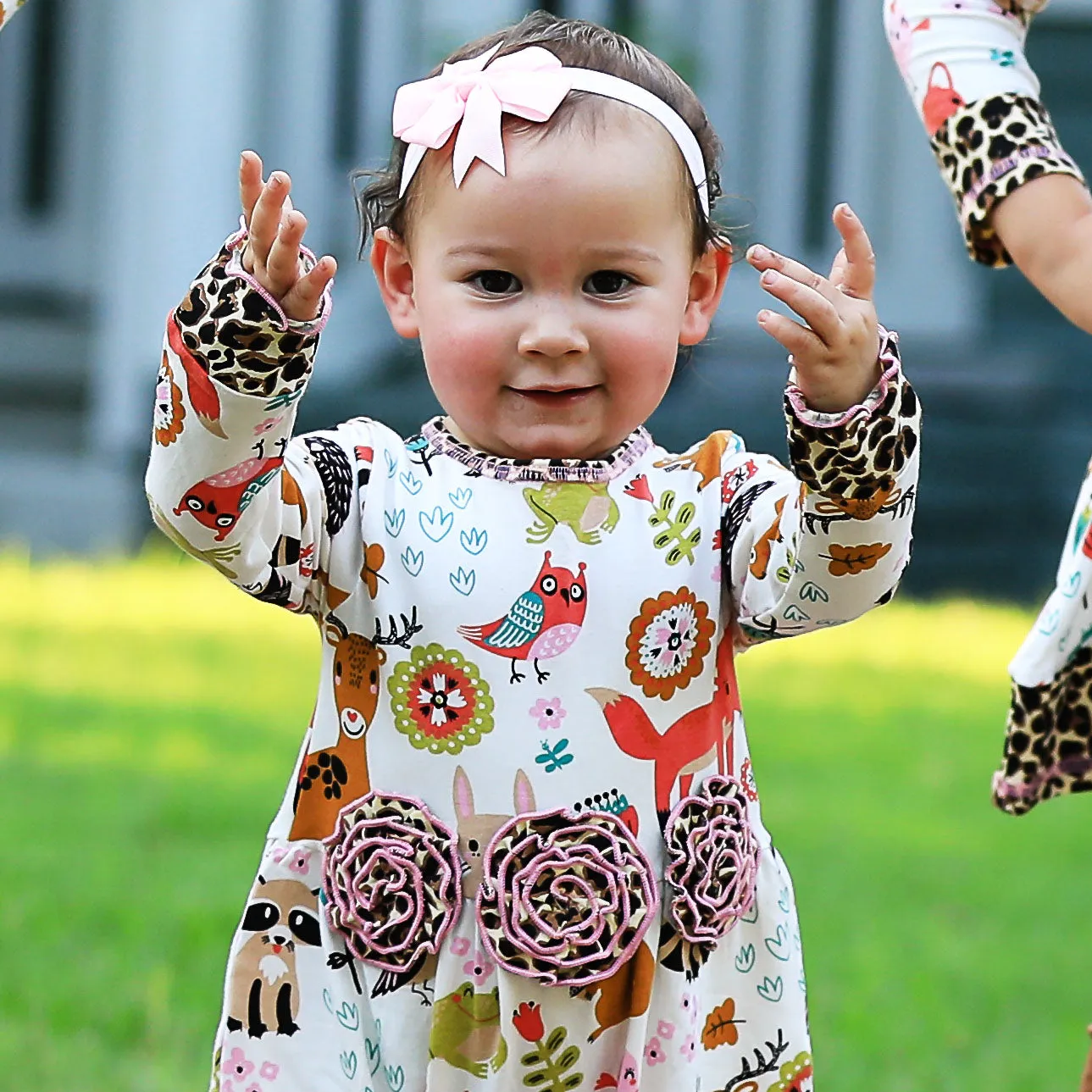 AnnLoren Girls Long Sleeve Forest Animal Friends Baby Toddler Romper