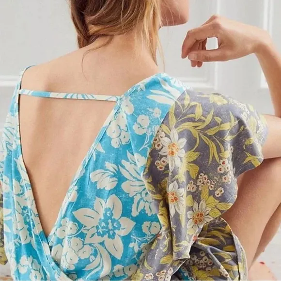 Anthropologie Turquoise Floral Daily Practice Tiered Ruffle Mini Dress Floral