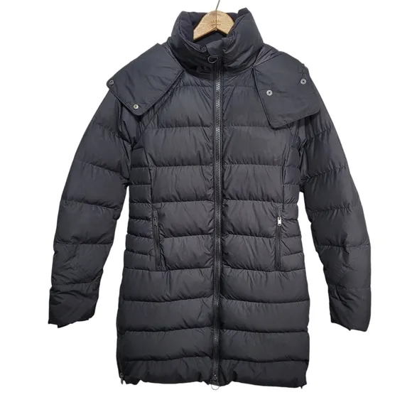 Athleta Downtown Jacket Size XS Down And Feather Filled Longline Puffer Black