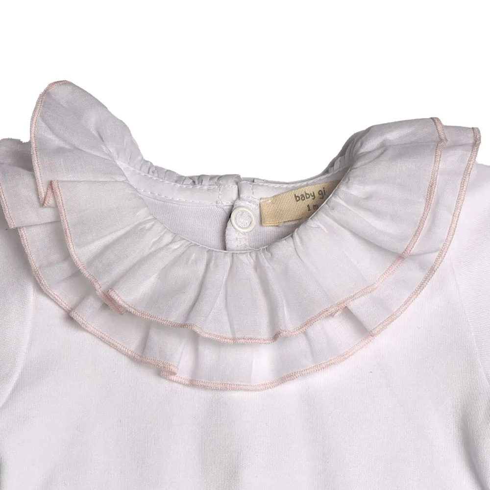 Baby Gi Ruffled Ivory & Sand Short Sleeve Cotton Bodysuit