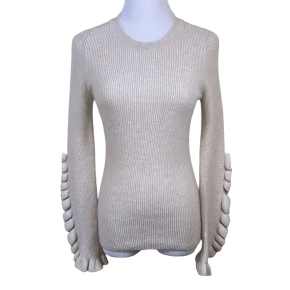 Banana Republic Todd &amp; Duncan Scottish Cashmere Sweater Ruffled Sleeve Cream XS
