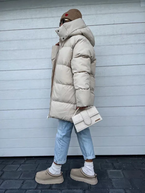 Beiger Wintermantel in Extra-Länge - Lena