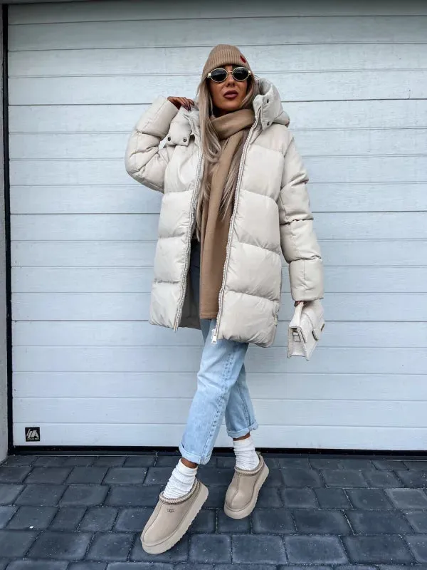 Beiger Wintermantel in Extra-Länge - Lena
