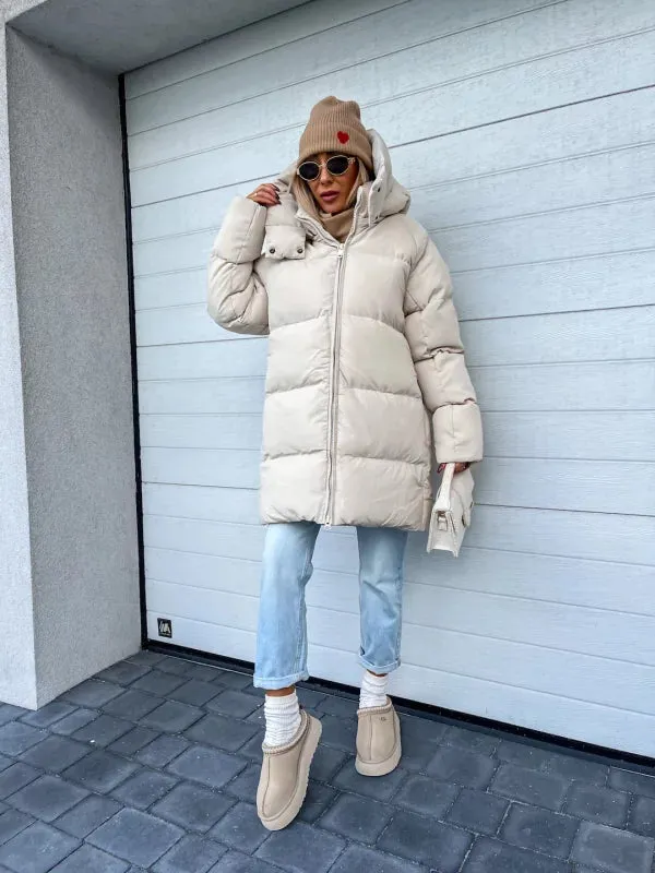 Beiger Wintermantel in Extra-Länge - Lena