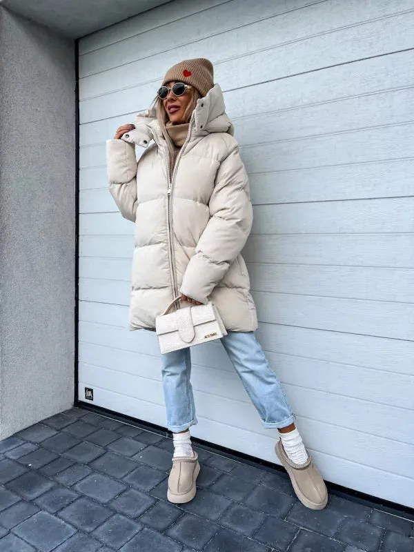 Beiger Wintermantel in Extra-Länge - Lena