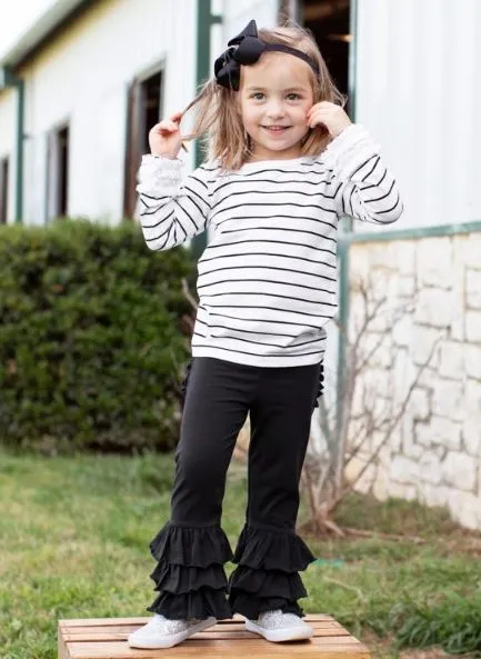 Black & White Striped Ruffled Long Sleeve
