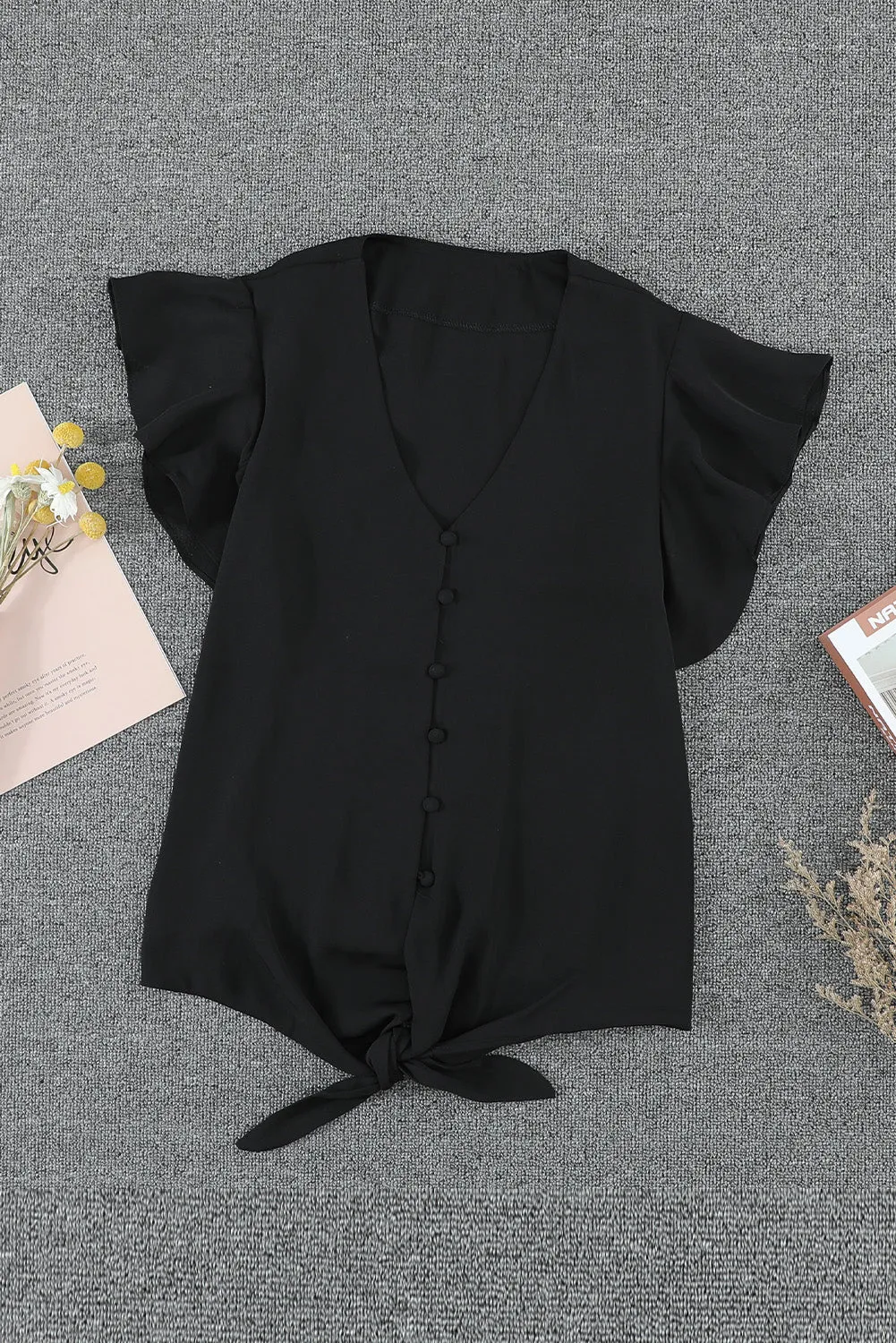 Black Forever Tonight Button Tie Top