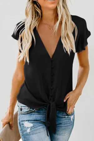 Black Forever Tonight Button Tie Top