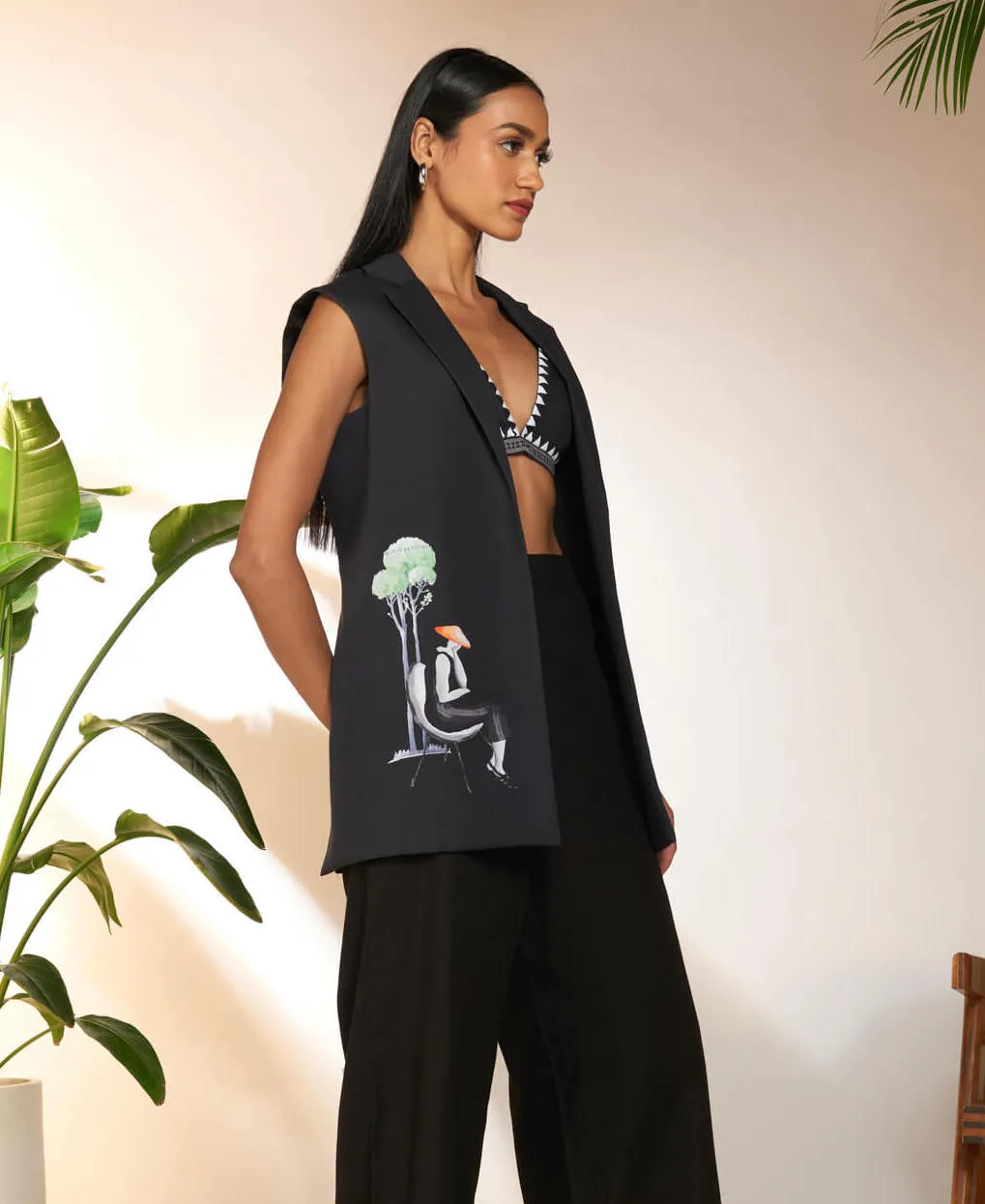 Black tropicool sleeveless blazer