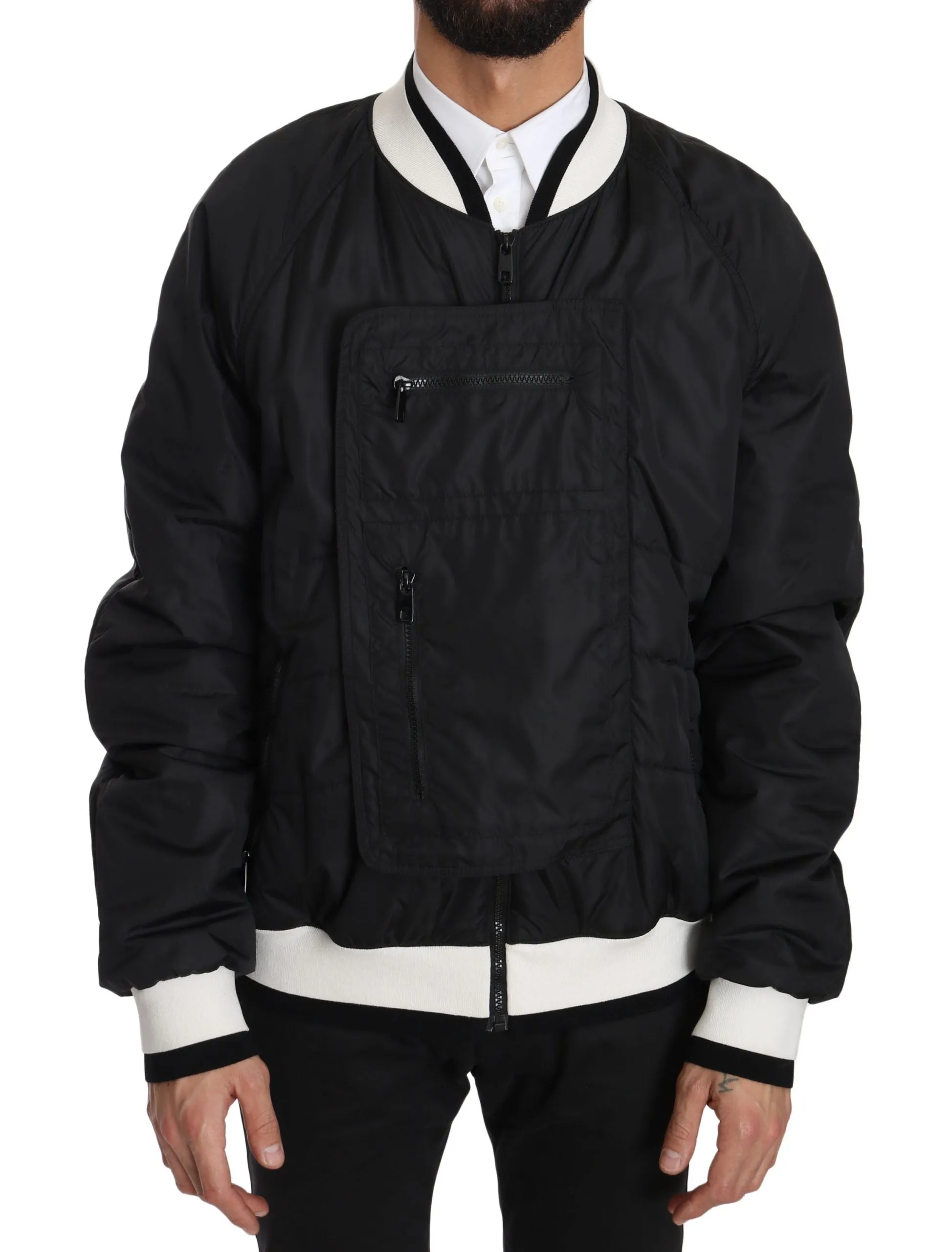 Black White Nylon Bomber Anorak Jacket