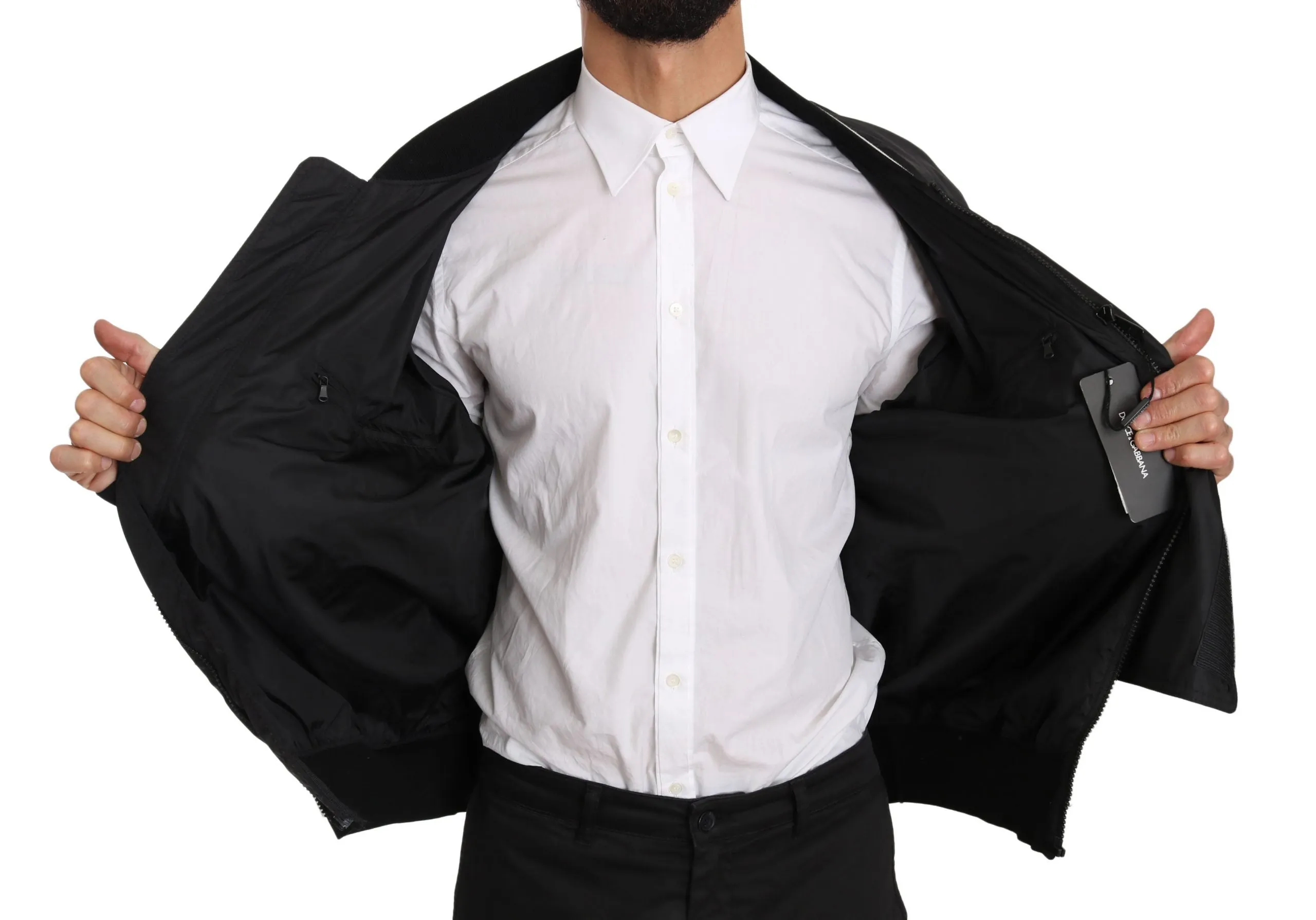 Black White Nylon Bomber Anorak Jacket