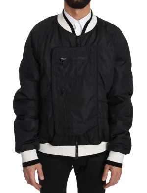 Black White Nylon Bomber Anorak Jacket