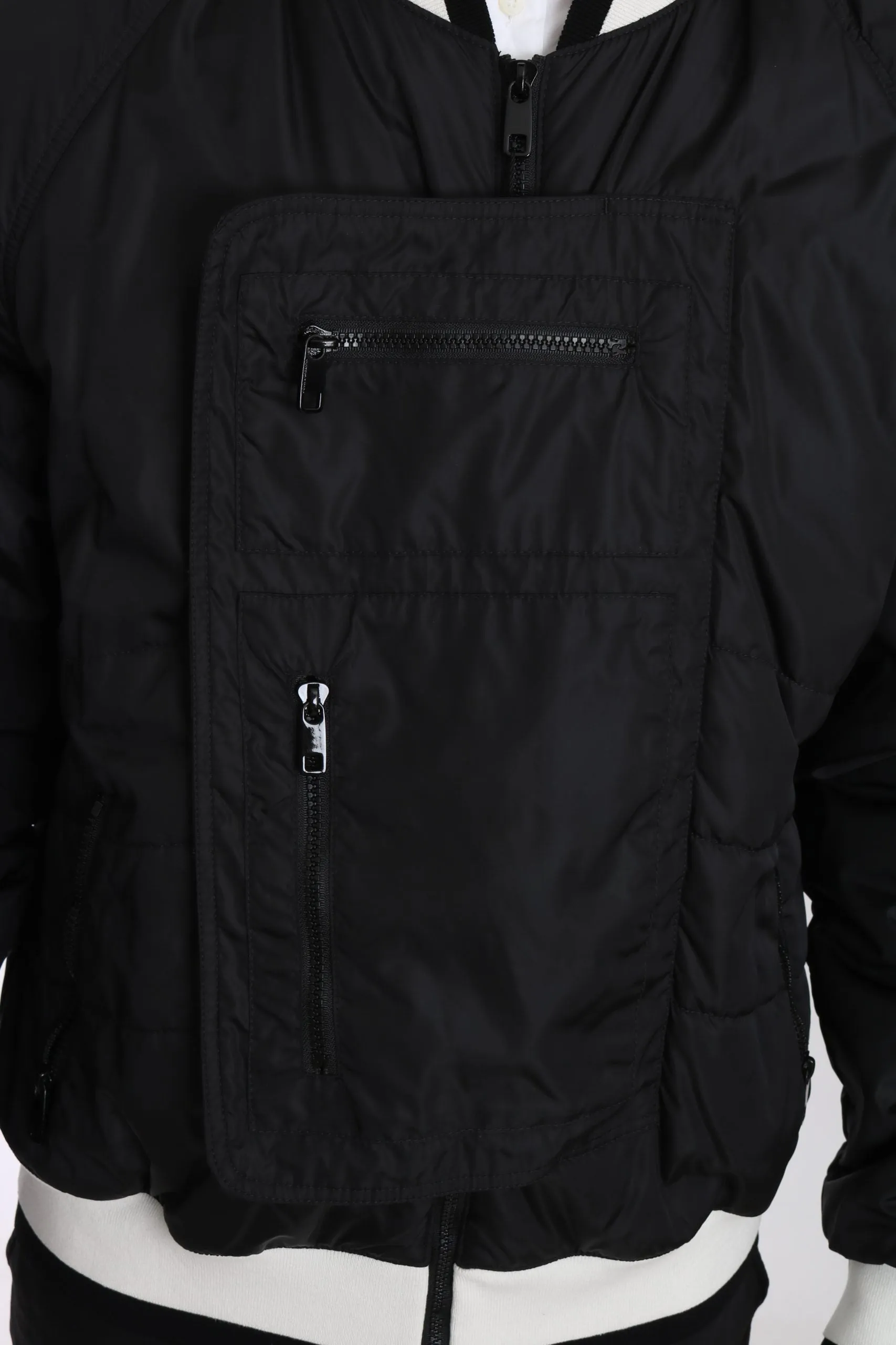 Black White Nylon Bomber Anorak Jacket