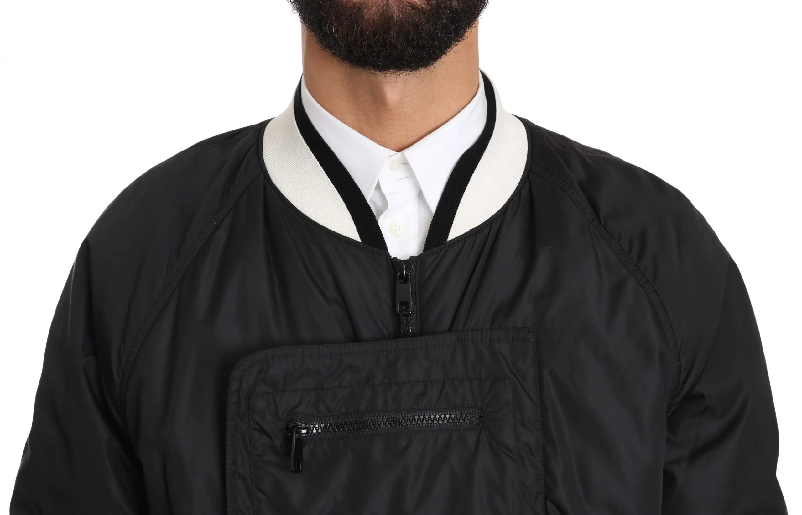 Black White Nylon Bomber Anorak Jacket