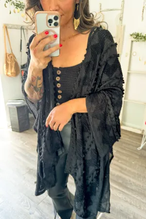 Black Zig Zag Embroidered Kimono