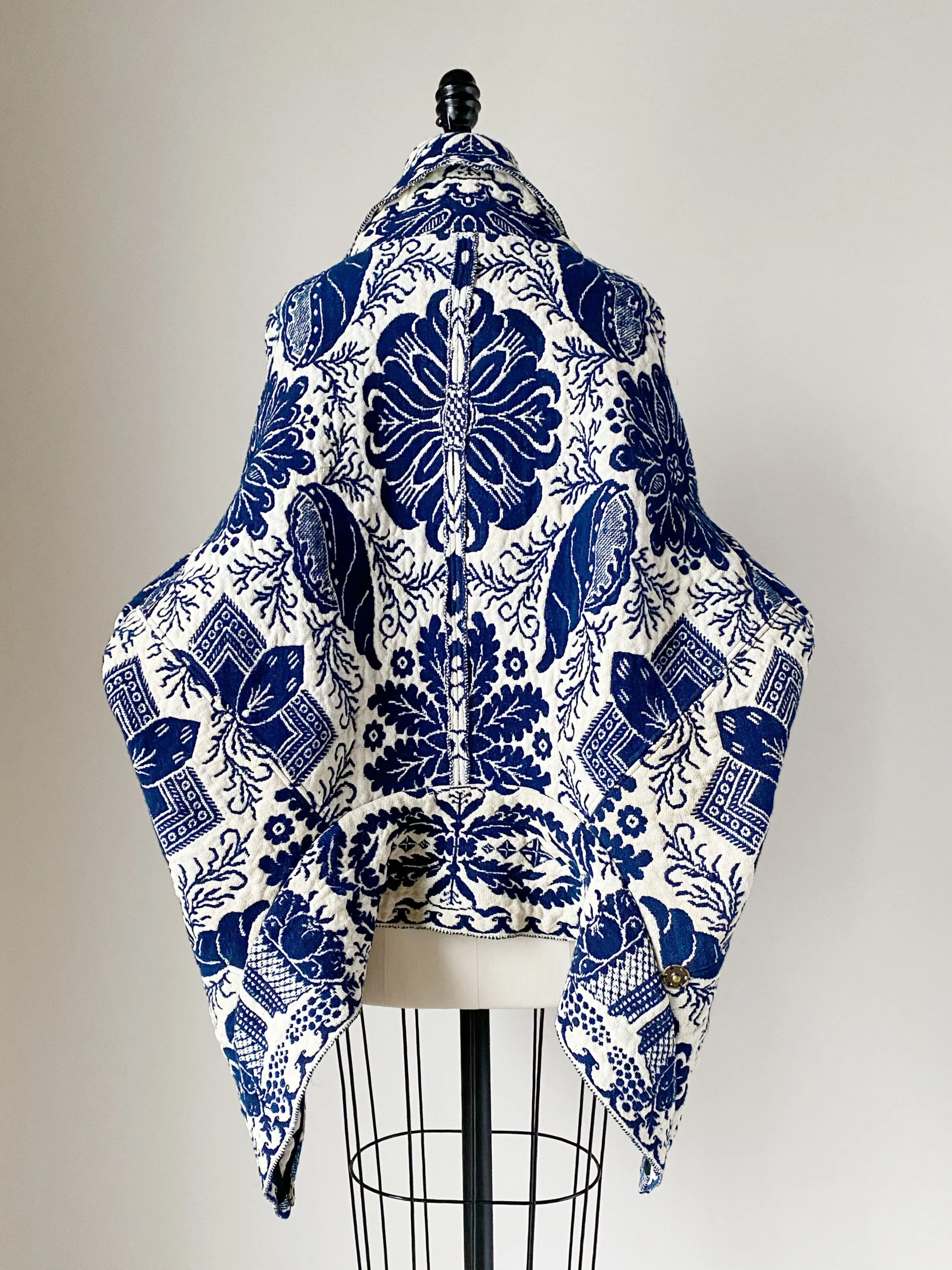 blue and off white antique coverlet cocoon