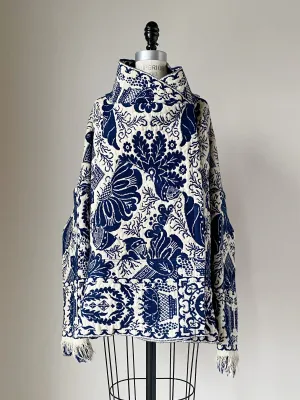 blue and off white antique coverlet cocoon