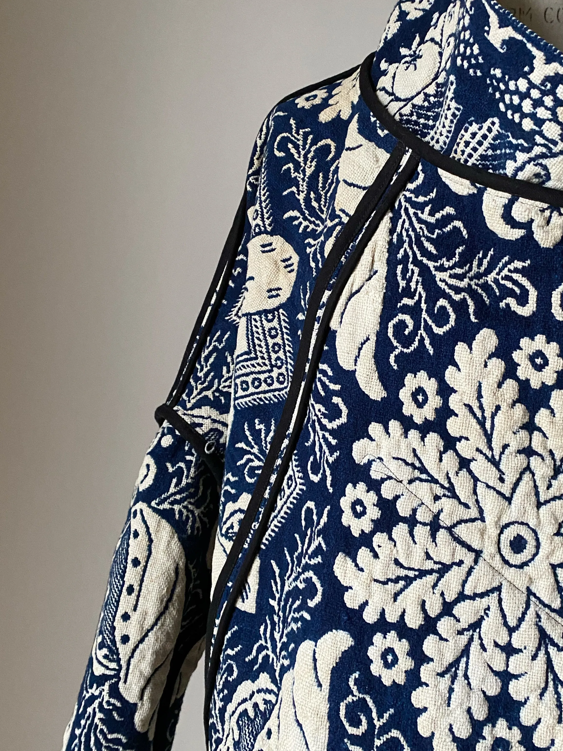 blue and off white antique coverlet cocoon