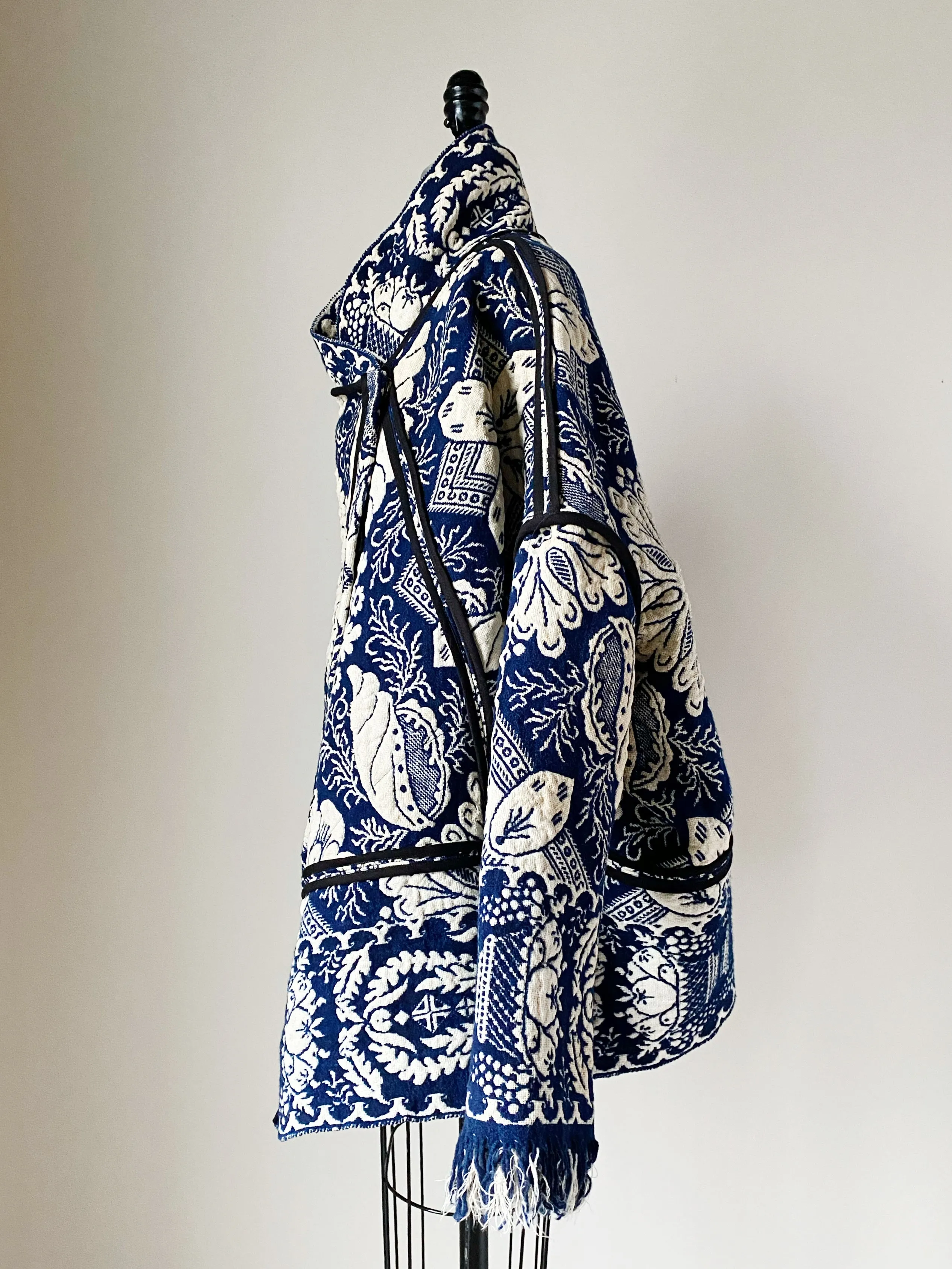blue and off white antique coverlet cocoon