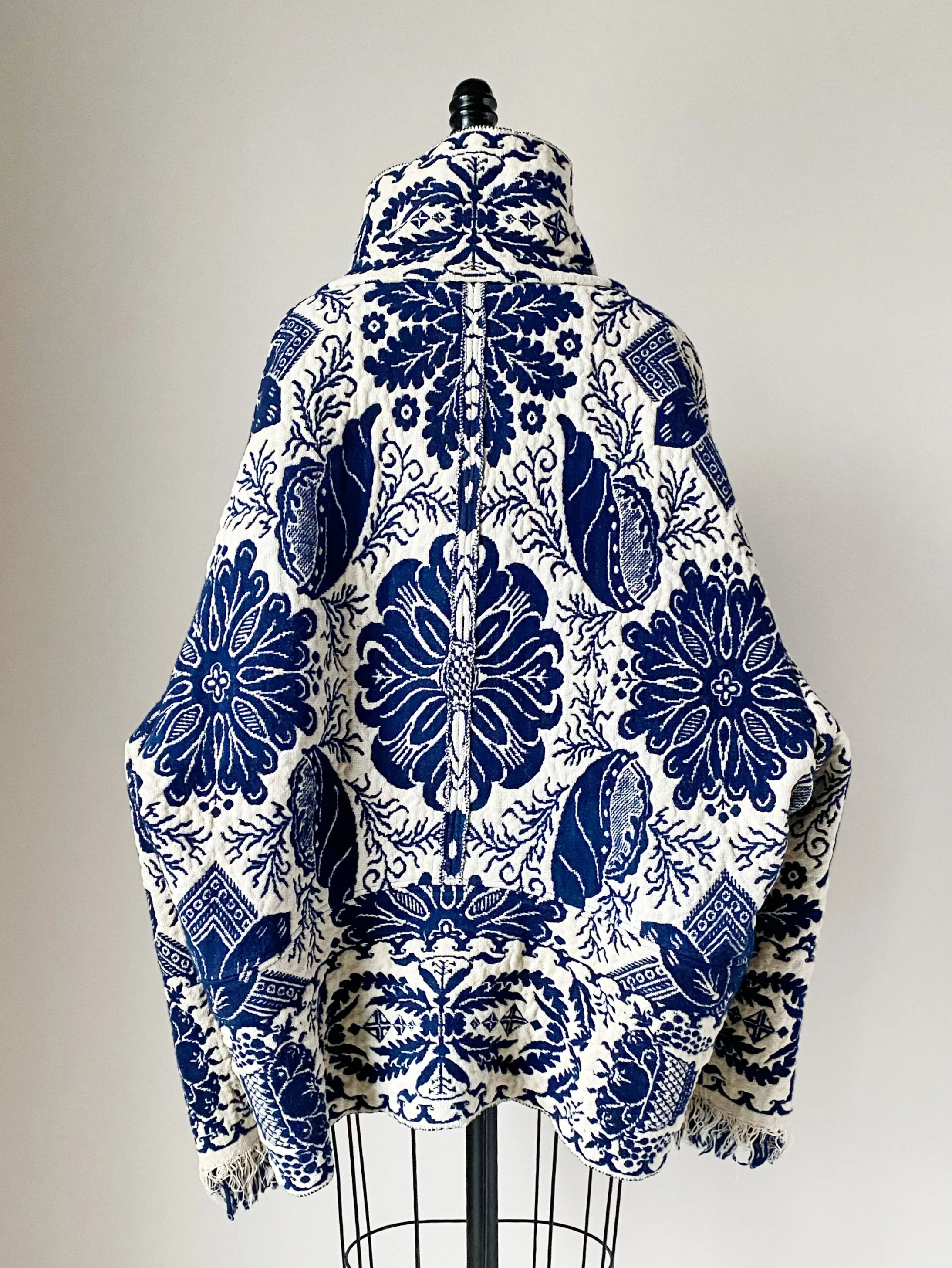 blue and off white antique coverlet cocoon