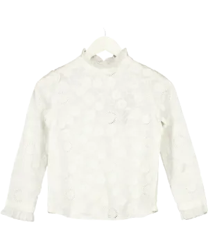 Bonpoint White Cotton Floral Embroidered Top 10 Years