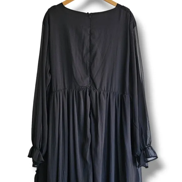 boohoo Plus Frill Plunge Ruffle Maxi Dress Black Size 20 Tiered Front Slit NEW