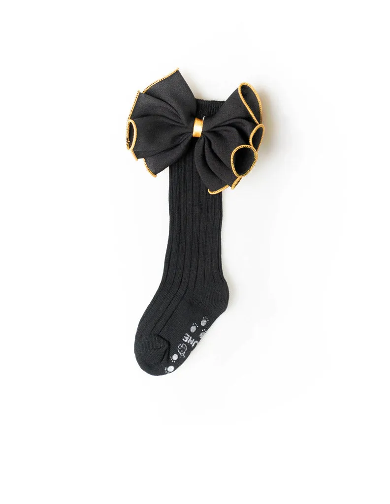 Bow Knee Socks Black