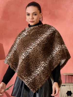 Brown Leopard Rabbit Faux Fur Poncho