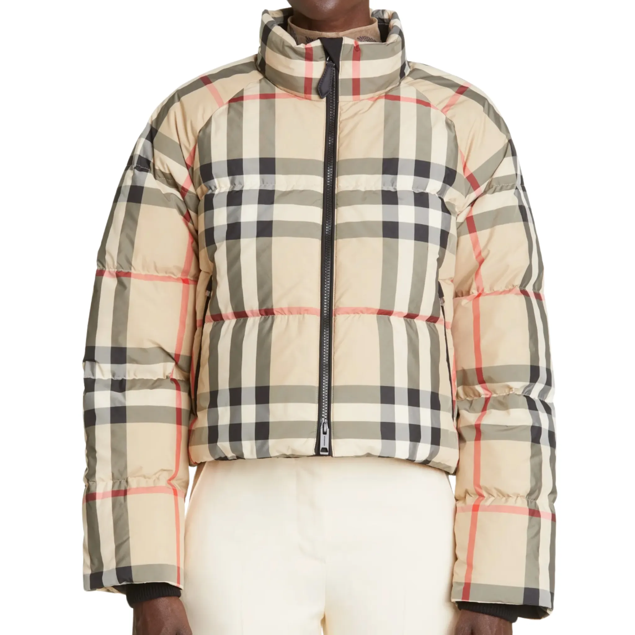 BURBERRY Alshamar Check Down Puffer Jacket Archive Beige Size Medium