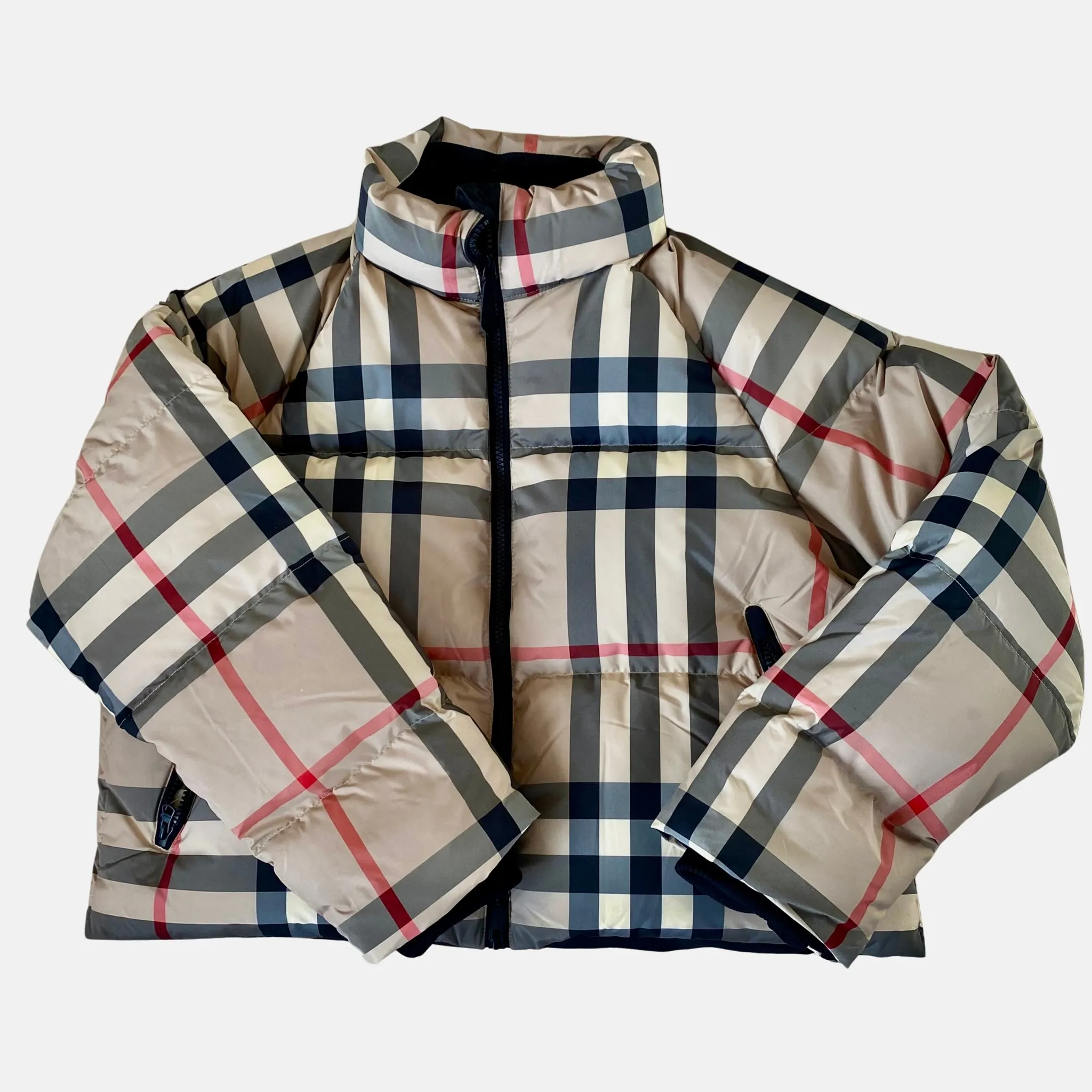 BURBERRY Alshamar Check Down Puffer Jacket Archive Beige Size Medium