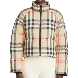 BURBERRY Alshamar Check Down Puffer Jacket Archive Beige Size Medium