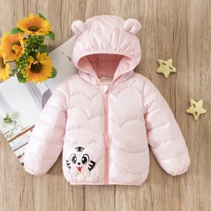 Children's Girls Cartoon Tiger Puffer Coat with Bear Ears