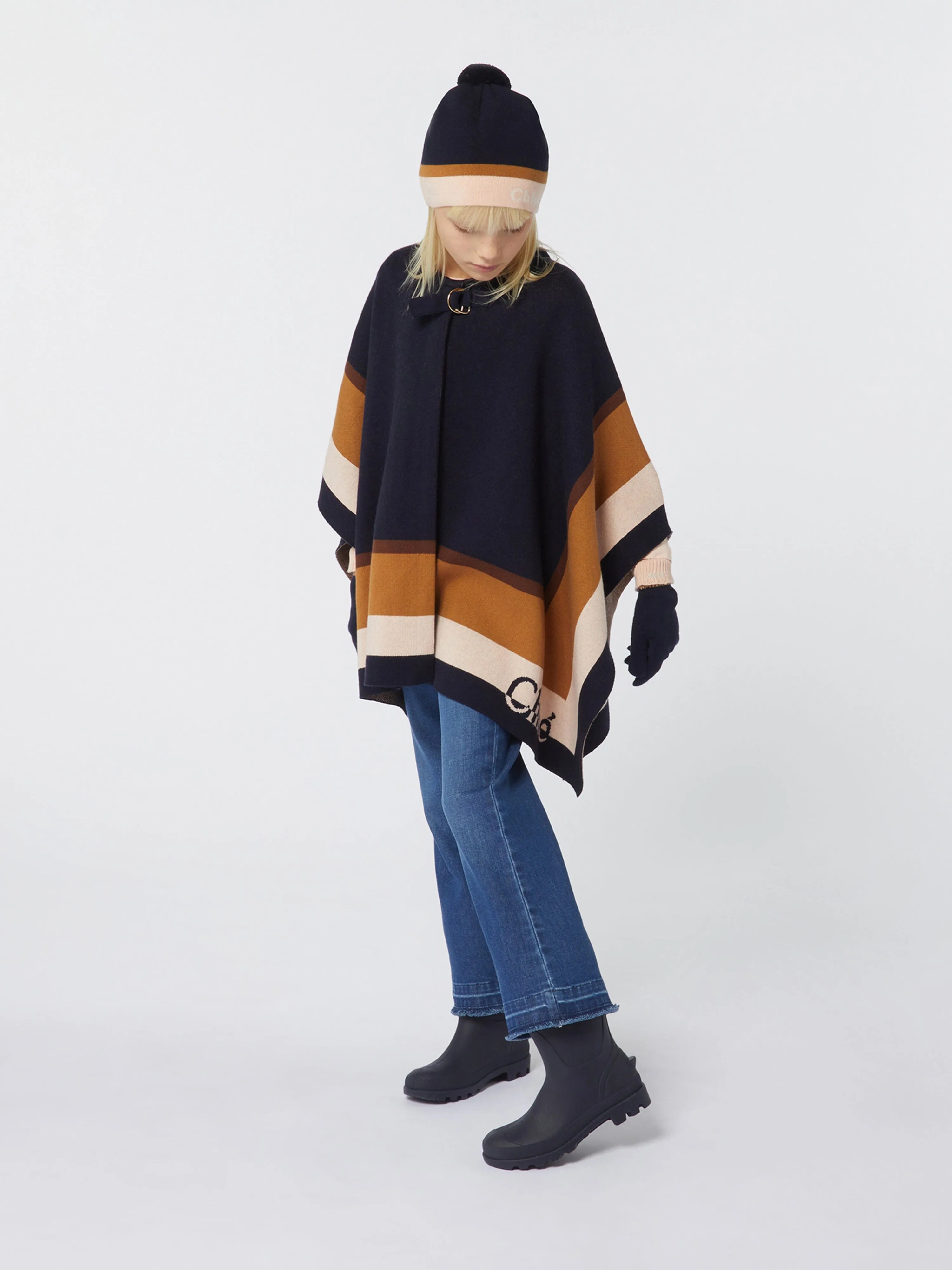 Chloé Girls Knitted Cape in Navy