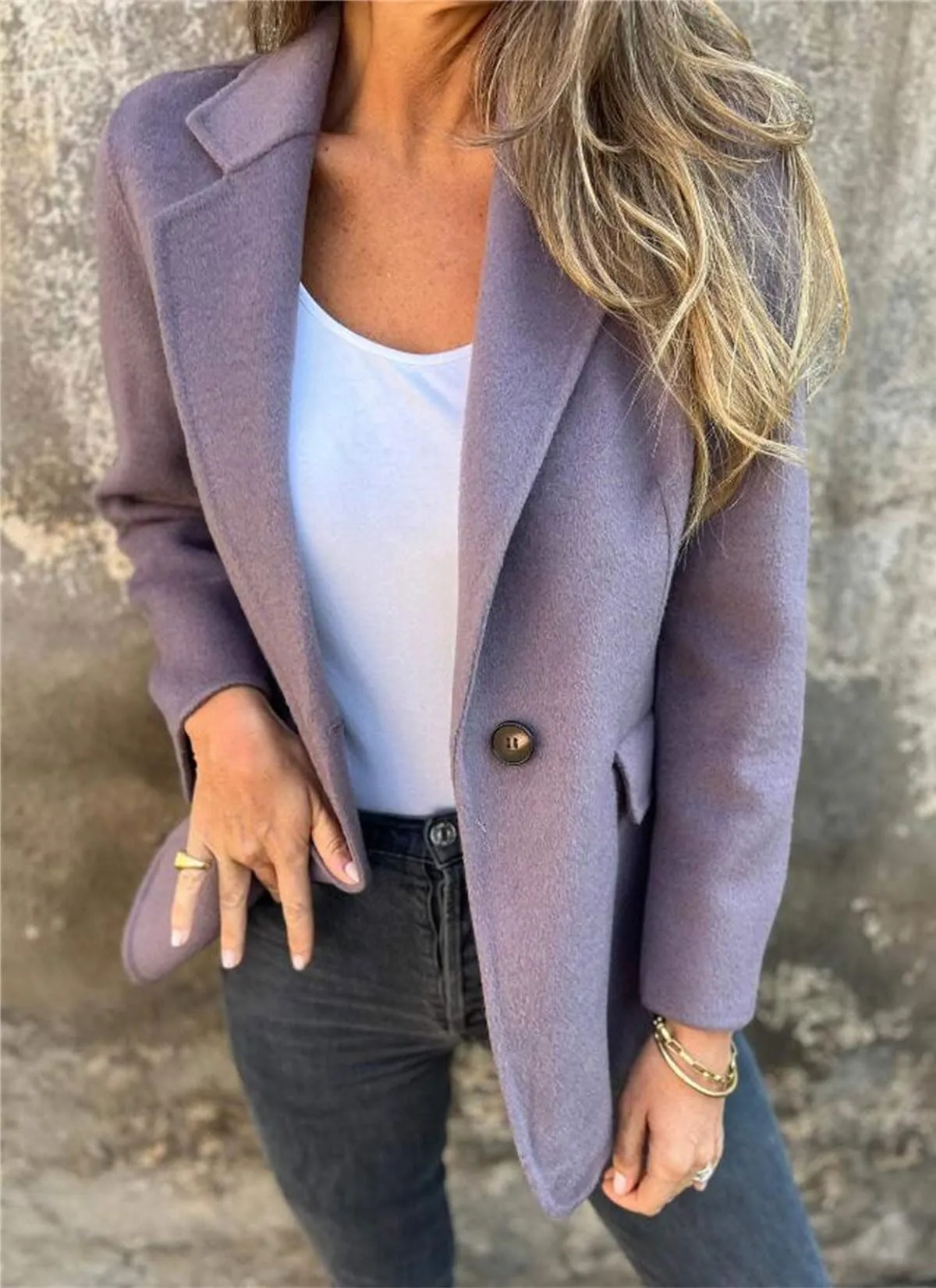 Chouyatou Women Solid Color Blazer Wool Blend Causal Business Office Open Front Short Jacket Pea Coat