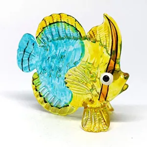 Coastal Collectible Blue Fish Glass Figurine Miniatures Hand Blown Art Statue