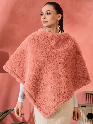Coral Rabbit Faux Fur Poncho